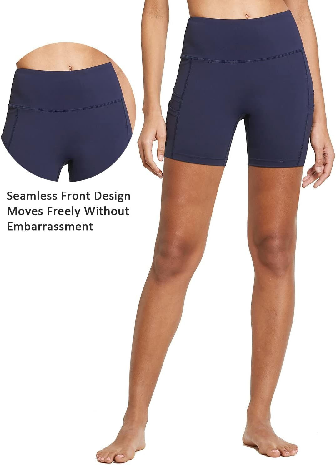 Women'S 5" Workout Spandes Biker Shorts High Waist Compression Yoga Shorts 4 Pockets Volleyball Athletic Running Shorts Dark Navy Size XL