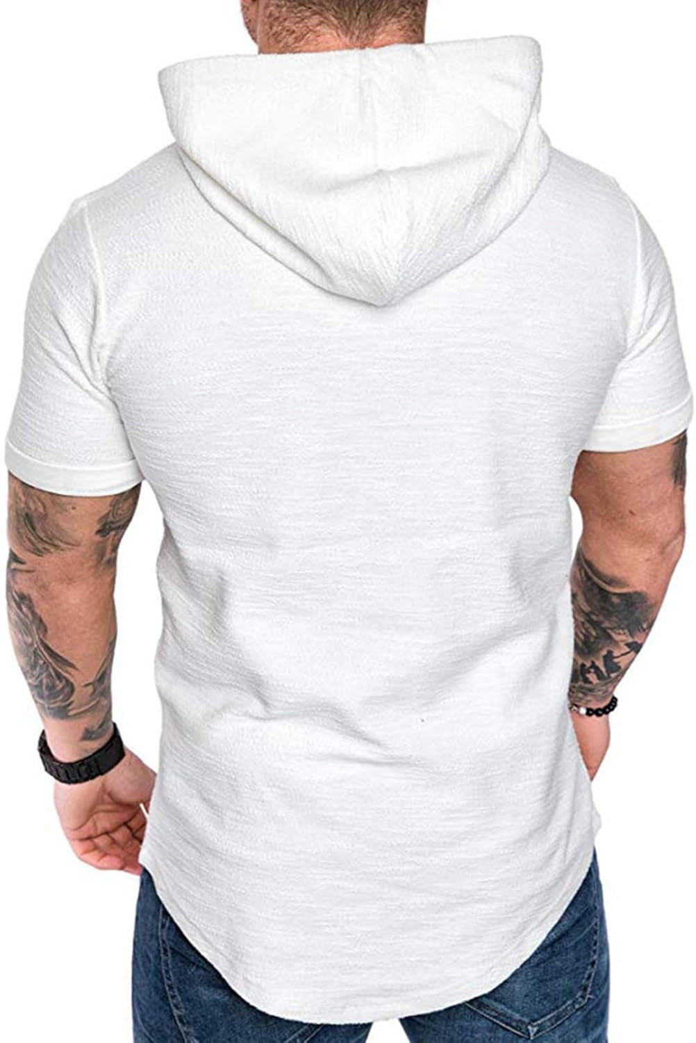 Mens Fashion Athletic Shirts Hoodies Sport Sweatshirt Solid Color Short Sleeve Gym Workout Muscle T Shirt